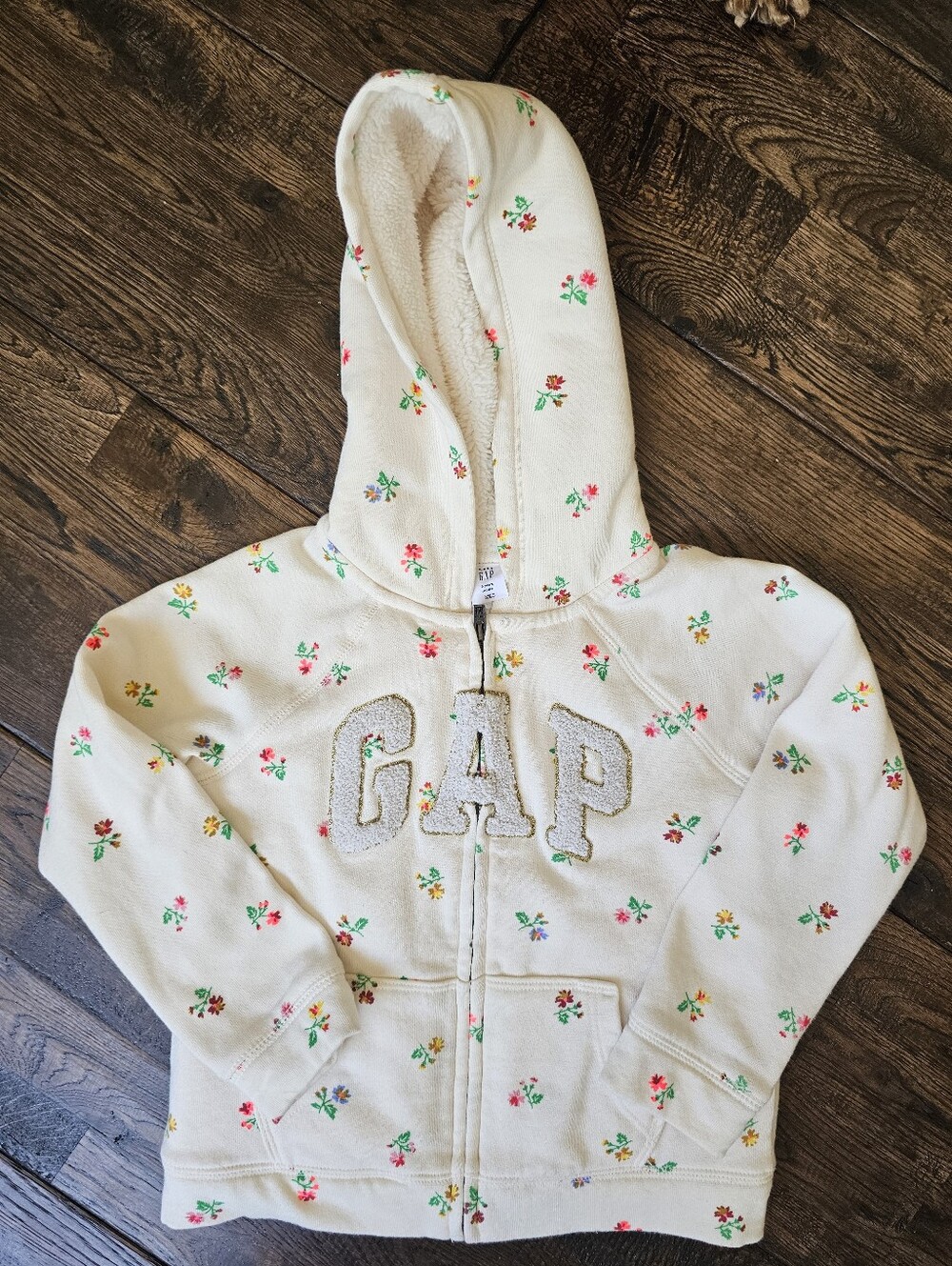 GAP GIRLS SIZE 5 TODDLER FLORAL ZIP UP HOODIE JACKET